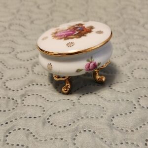 Floral Porcelain Trinket Box with Gold Accents